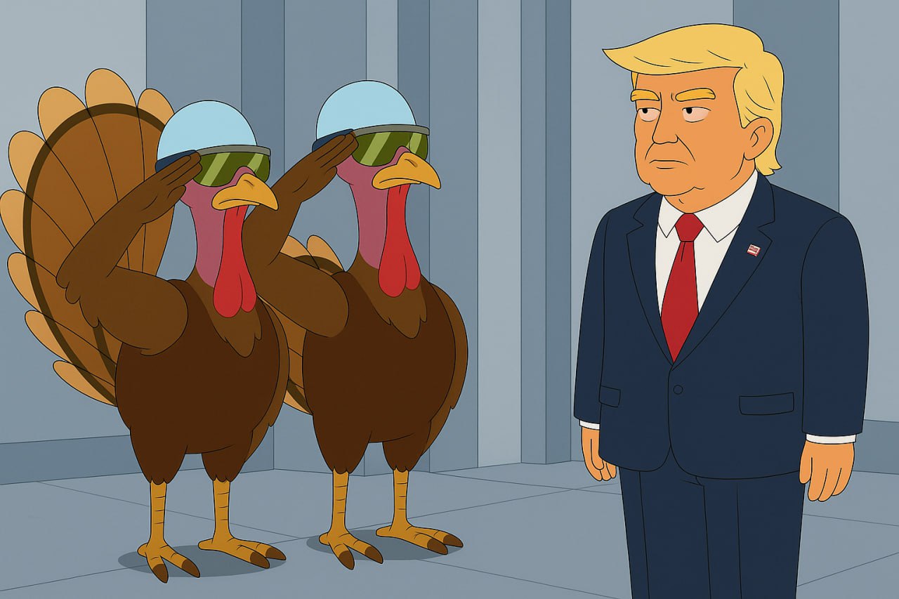 Gobble and Waddle saluting Trump